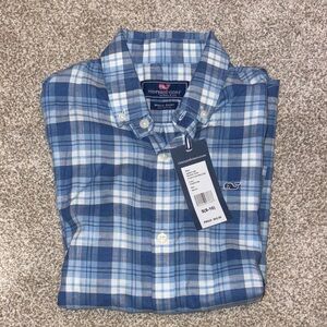 Vineyard Vines Boy’s Casual Blue and White Plaid Shirt